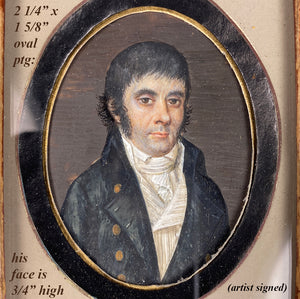 Antique French Portrait Miniature of a Gentleman, c.1830 in Leather Clad Wood Frame