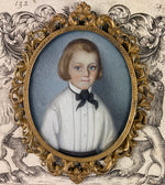 Antique c.1844 French Portrait Miniature of a Blond Blue Eyed Boy, Child, Artist Signed