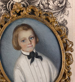 Antique c.1844 French Portrait Miniature of a Blond Blue Eyed Boy, Child, Artist Signed