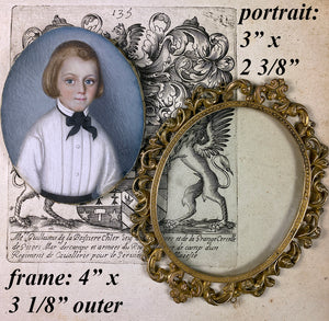 Antique c.1844 French Portrait Miniature of a Blond Blue Eyed Boy, Child, Artist Signed