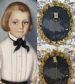 Antique c.1844 French Portrait Miniature of a Blond Blue Eyed Boy, Child, Artist Signed