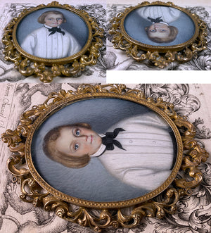 Antique c.1844 French Portrait Miniature of a Blond Blue Eyed Boy, Child, Artist Signed