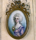 Antique French Grand Tour Souvenir Portrait Miniature of Marie-Antoinette, Bronze Bow Top Frame