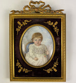 Antique French Kiln-fired Enamel Portrait Miniature of a Child, Artist Signed, Blond Toddler 1895