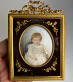 Antique French Kiln-fired Enamel Portrait Miniature of a Child, Artist Signed, Blond Toddler 1895