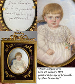 Antique French Kiln-fired Enamel Portrait Miniature of a Child, Artist Signed, Blond Toddler 1895