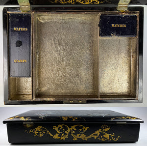 Antique English Victorian Era Papier Mache Writer's Box, Inlaid Mother of Pearl