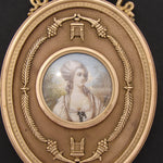 Antique French HP Portrait Miniature: Comtesse du Barry ID'd, Ornate Bronze Frame