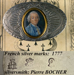 RARE Antique c.1777 French Sterling Silver Snuff Box, Portrait Miniature of a Noble