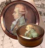 RARE c.1770s French Portrait Miniature on Blond Tortoise Shell Snuff Box, 18k Gold Mount