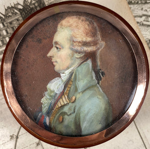 RARE c.1770s French Portrait Miniature on Blond Tortoise Shell Snuff Box, 18k Gold Mount