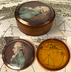 RARE c.1770s French Portrait Miniature on Blond Tortoise Shell Snuff Box, 18k Gold Mount