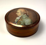 RARE c.1770s French Portrait Miniature on Blond Tortoise Shell Snuff Box, 18k Gold Mount