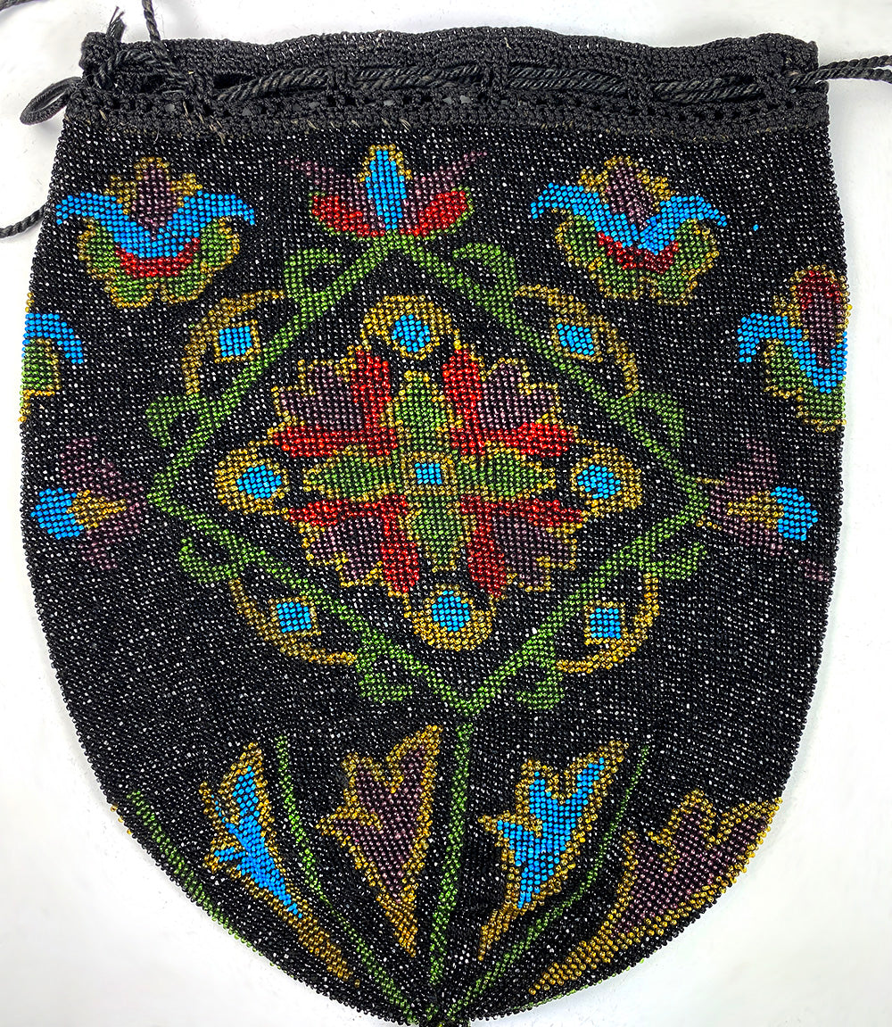 Antique German Schaupert 1mm Micro Bead Beadwork Purse, Bag, Pouch