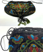 Antique German Schaupert 1mm Micro Bead Beadwork Purse, Bag, Pouch