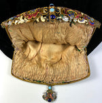 Antique French Napoleon III (mid-Victorian) era Champleve Enamel Jeweled Frame Velvet Evening Purse, Bag