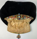 Antique French Napoleon III (mid-Victorian) era Champleve Enamel Jeweled Frame Velvet Evening Purse, Bag