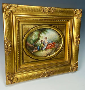 Early 1900s French Hand Painted Grand Tour Souvenir Miniature Portrait, Painting after Boucher