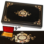 Gorgeous Antique French Napoleon III Era Desk or Jewelry Box, Ornate Boulle Shell & Pearl Inlay