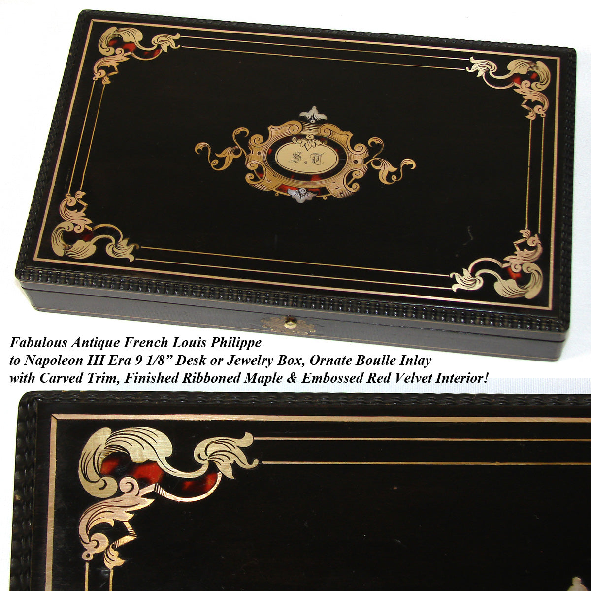 Gorgeous Antique French Napoleon III Era Desk or Jewelry Box, Ornate Boulle Shell & Pearl Inlay