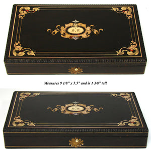 Gorgeous Antique French Napoleon III Era Desk or Jewelry Box, Ornate Boulle Shell & Pearl Inlay