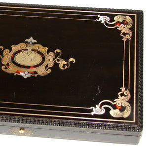 Gorgeous Antique French Napoleon III Era Desk or Jewelry Box, Ornate Boulle Shell & Pearl Inlay