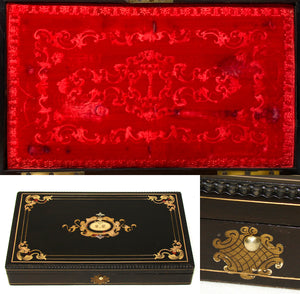 Gorgeous Antique French Napoleon III Era Desk or Jewelry Box, Ornate Boulle Shell & Pearl Inlay