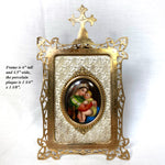 Antique French Napoleon III Religious Icon, Bronze Frame, Painting on Porcelain of Raphael's Madonna of the Chair