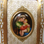 Antique French Napoleon III Religious Icon, Bronze Frame, Painting on Porcelain of Raphael's Madonna of the Chair