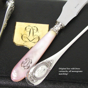 Antique French Sterling Silver 3pc "Service a Fraises", Strawberry or Fruit Serving Set: Tongs, Sifter & Pearl Knife