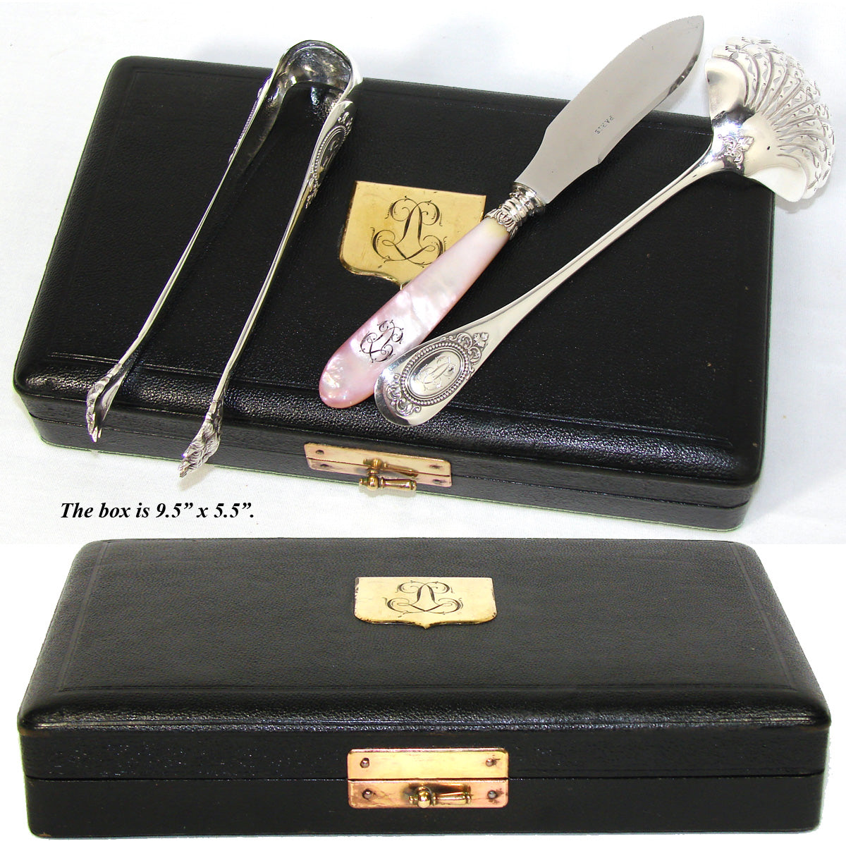 Antique French Sterling Silver 3pc "Service a Fraises", Strawberry or Fruit Serving Set: Tongs, Sifter & Pearl Knife