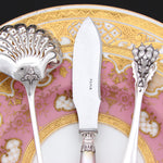 Antique French Sterling Silver 3pc "Service a Fraises", Strawberry or Fruit Serving Set: Tongs, Sifter & Pearl Knife