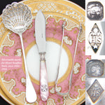 Antique French Sterling Silver 3pc "Service a Fraises", Strawberry or Fruit Serving Set: Tongs, Sifter & Pearl Knife