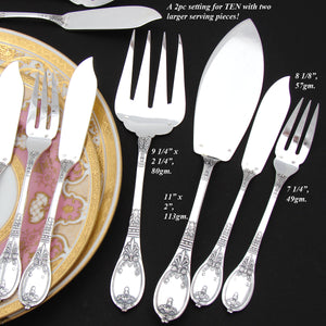 Elegant Antique French SP 22pc Fish or Dessert Fork, Knife & Serving Set, Aesthetic Style