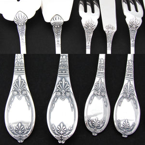 Elegant Antique French SP 22pc Fish or Dessert Fork, Knife & Serving Set, Aesthetic Style