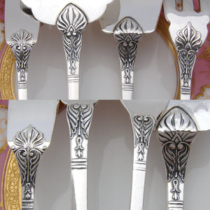 Elegant Antique French SP 22pc Fish or Dessert Fork, Knife & Serving Set, Aesthetic Style