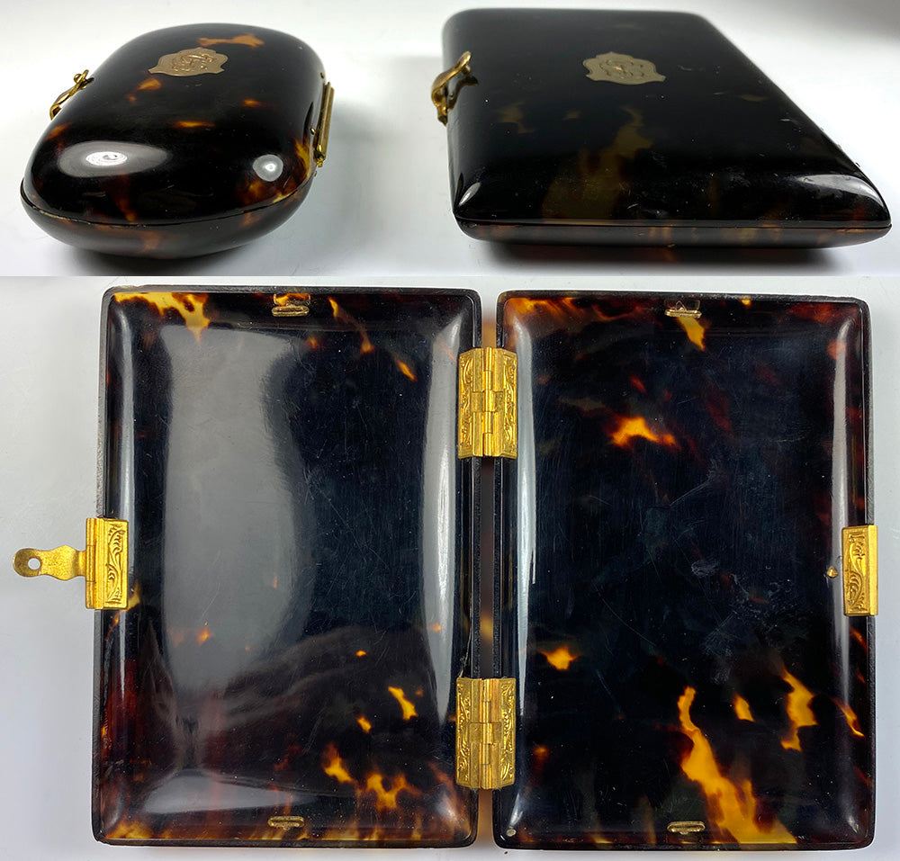 Antique Napoleon III (1850-70) French Necessaire, Tortoise Shell Card Case and Coin Purse, "SD"