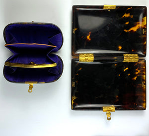 Antique Napoleon III (1850-70) French Necessaire, Tortoise Shell Card Case and Coin Purse, "SD"