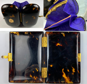 Antique Napoleon III (1850-70) French Necessaire, Tortoise Shell Card Case and Coin Purse, "SD"