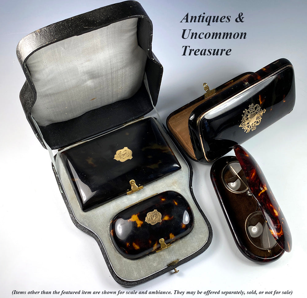 Antique Napoleon III (1850-70) French Necessaire, Tortoise Shell Card Case and Coin Purse, "SD"