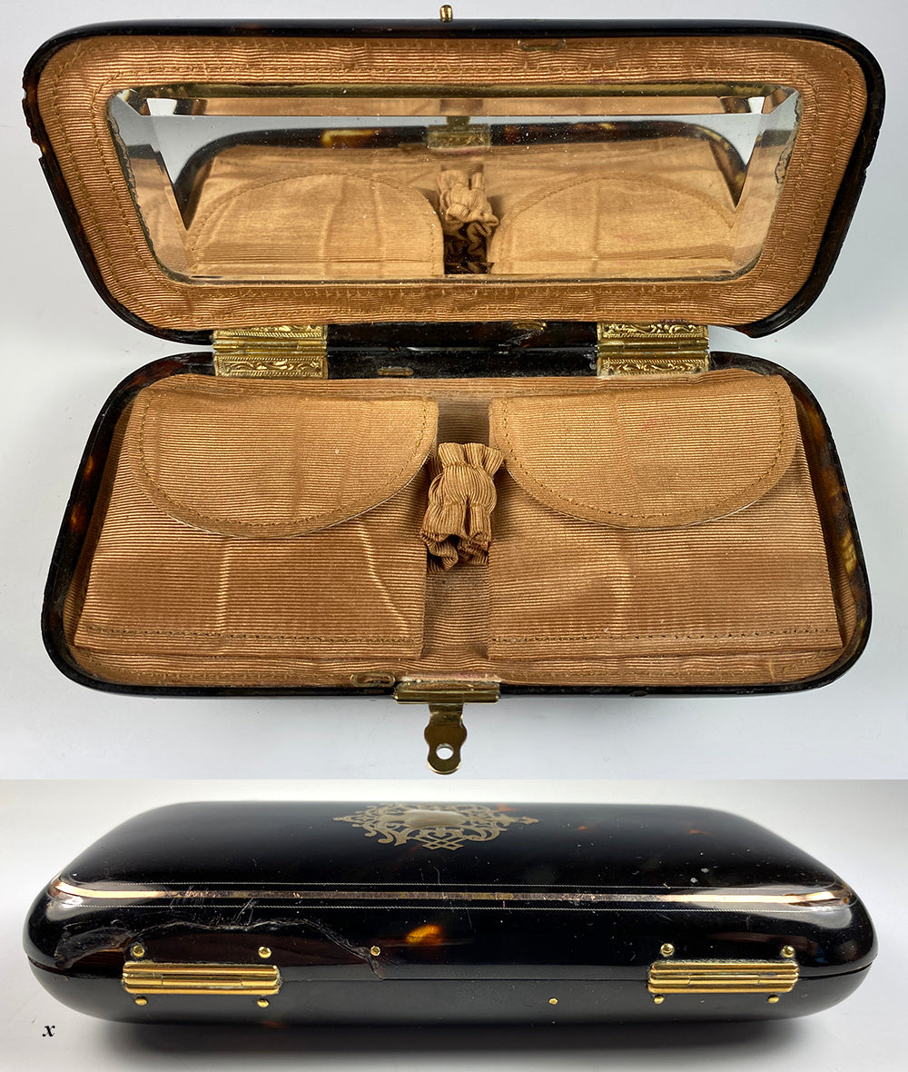 Antique French Napoleon III Era Tortoise Shell Purse, Fitted Cigar Case Perhaps?