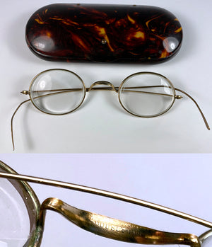 Opulent Antique French Tortoise Shell Spectacles Case with 18k Triple-Plated Spectacles, c.1900