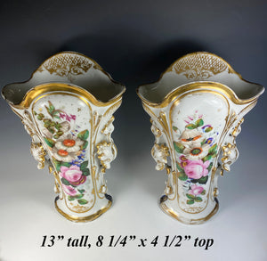 HUGE Pair French Old Paris Porcelain Vases 13" Tall, Church Alter Vase Set, 19th c.