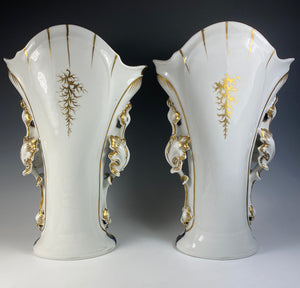 HUGE Pair French Old Paris Porcelain Vases 13" Tall, Church Alter Vase Set, 19th c.