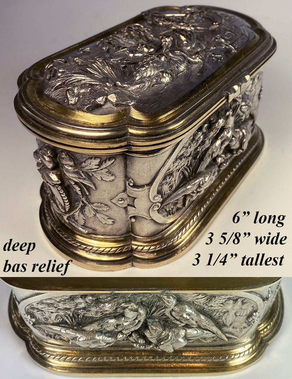 Fine Antique French Animalier Bronze Casket, Noted Artist, Théophile HINGRE, Léopold OUDRY