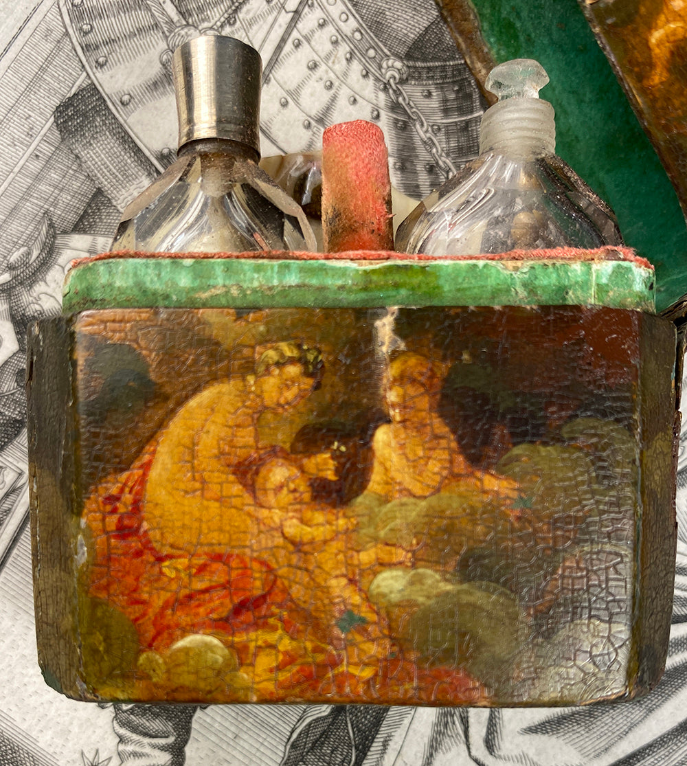 Antique 18th Century French Necessaire, Perfume or Scent Caddy, Vernis Martin Painting