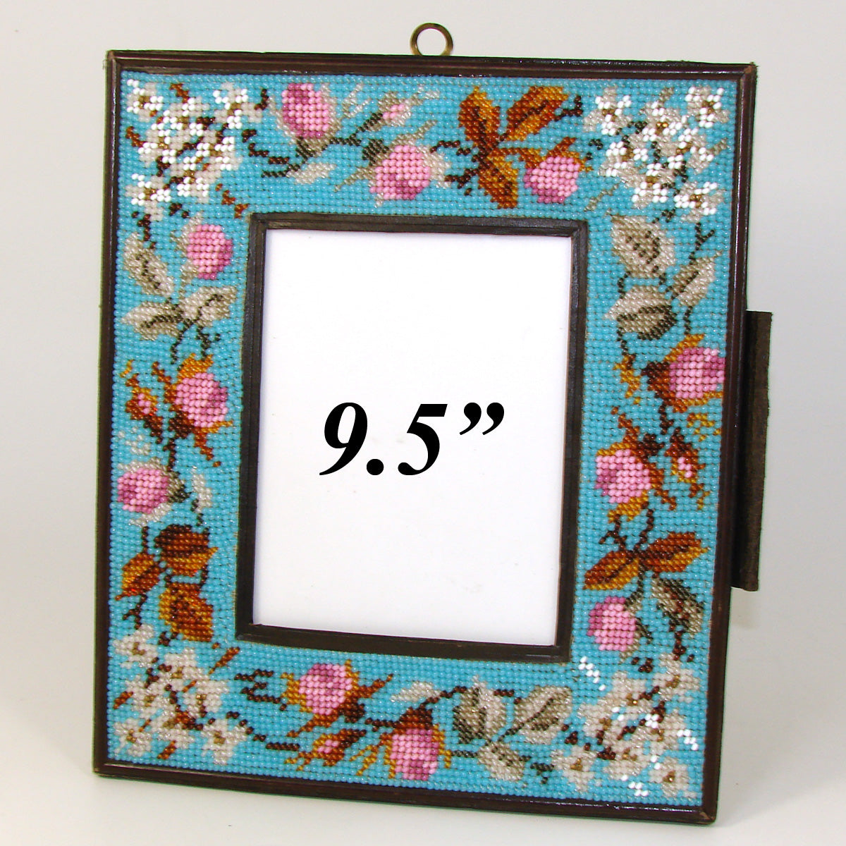 Lovely Antique Victorian Beadwork Picture Frame or Note Pad with Milk Glass Insert