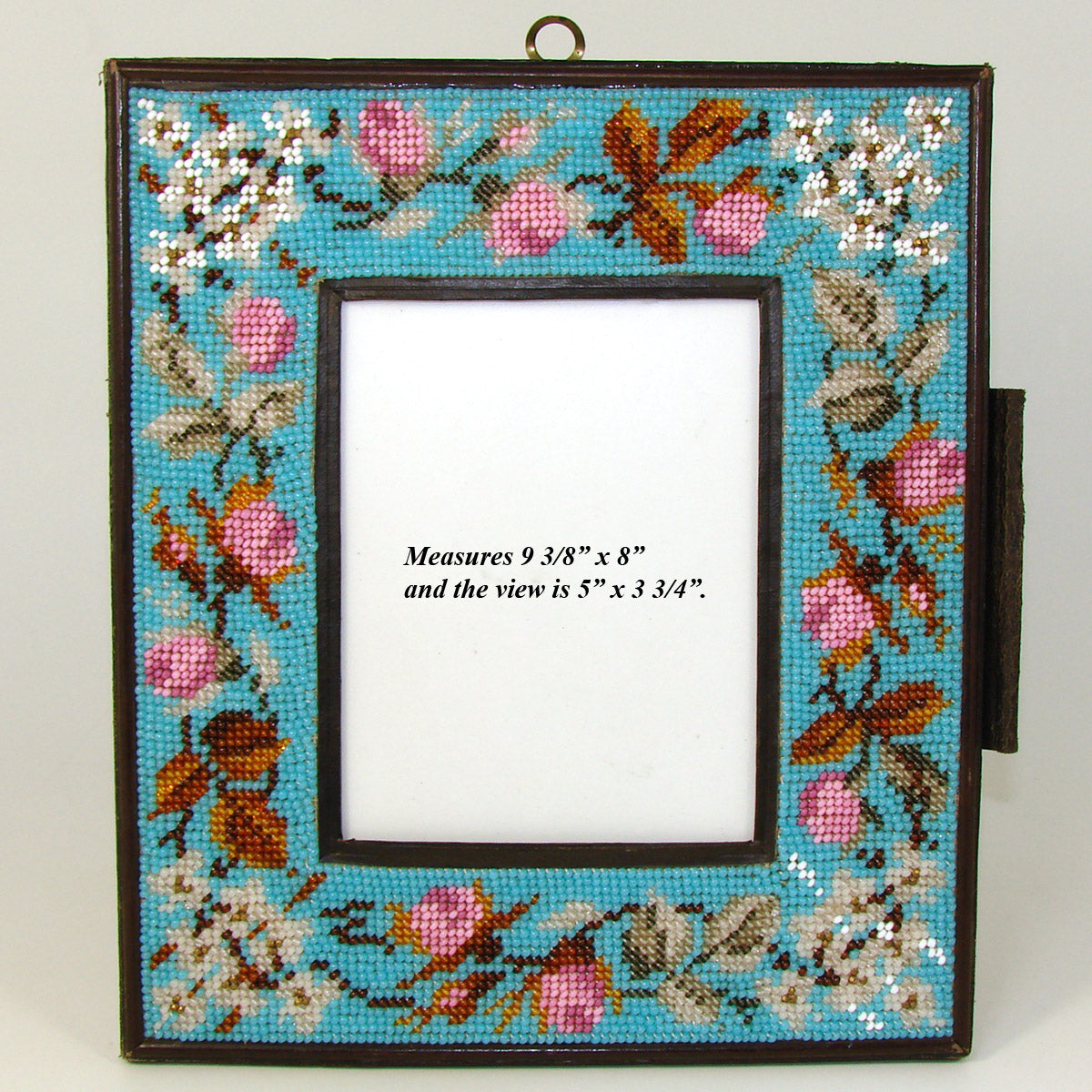 Lovely Antique Victorian Beadwork Picture Frame or Note Pad with Milk Glass Insert