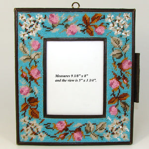 Lovely Antique Victorian Beadwork Picture Frame or Note Pad with Milk Glass Insert