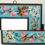 Lovely Antique Victorian Beadwork Picture Frame or Note Pad with Milk Glass Insert